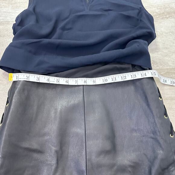 Tibi Lamb Leather Navy & Black Mini Sheath Dress Women’s Size 6 - Picture 9 of 10